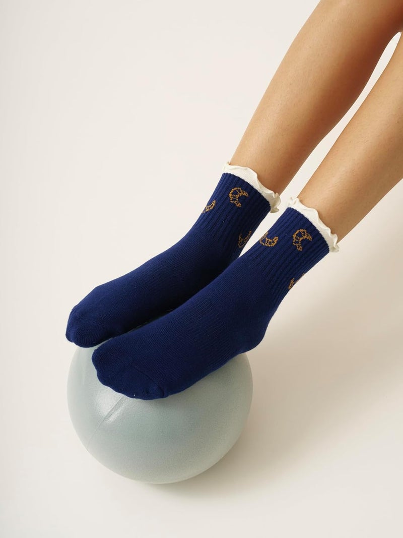 Shapes Studio Crew Half Calf Grip Socks, Cutest Fruits Pilates Socks, Ruffle socks, Non-Slip, Barre Yoga Fitness - Image 3